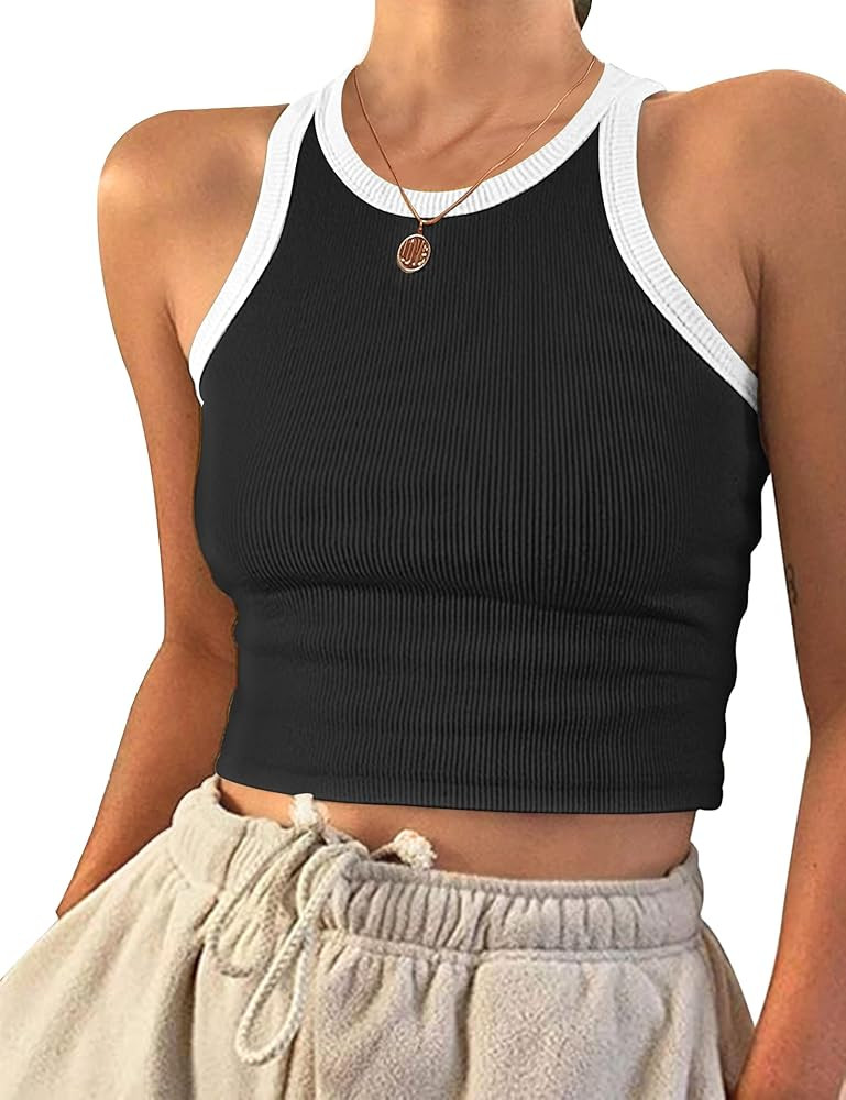 AUSELILY Womens Tank Top Womens Round Neck Basic Racerback Ribbed Tank Top Women | Amazon (US)