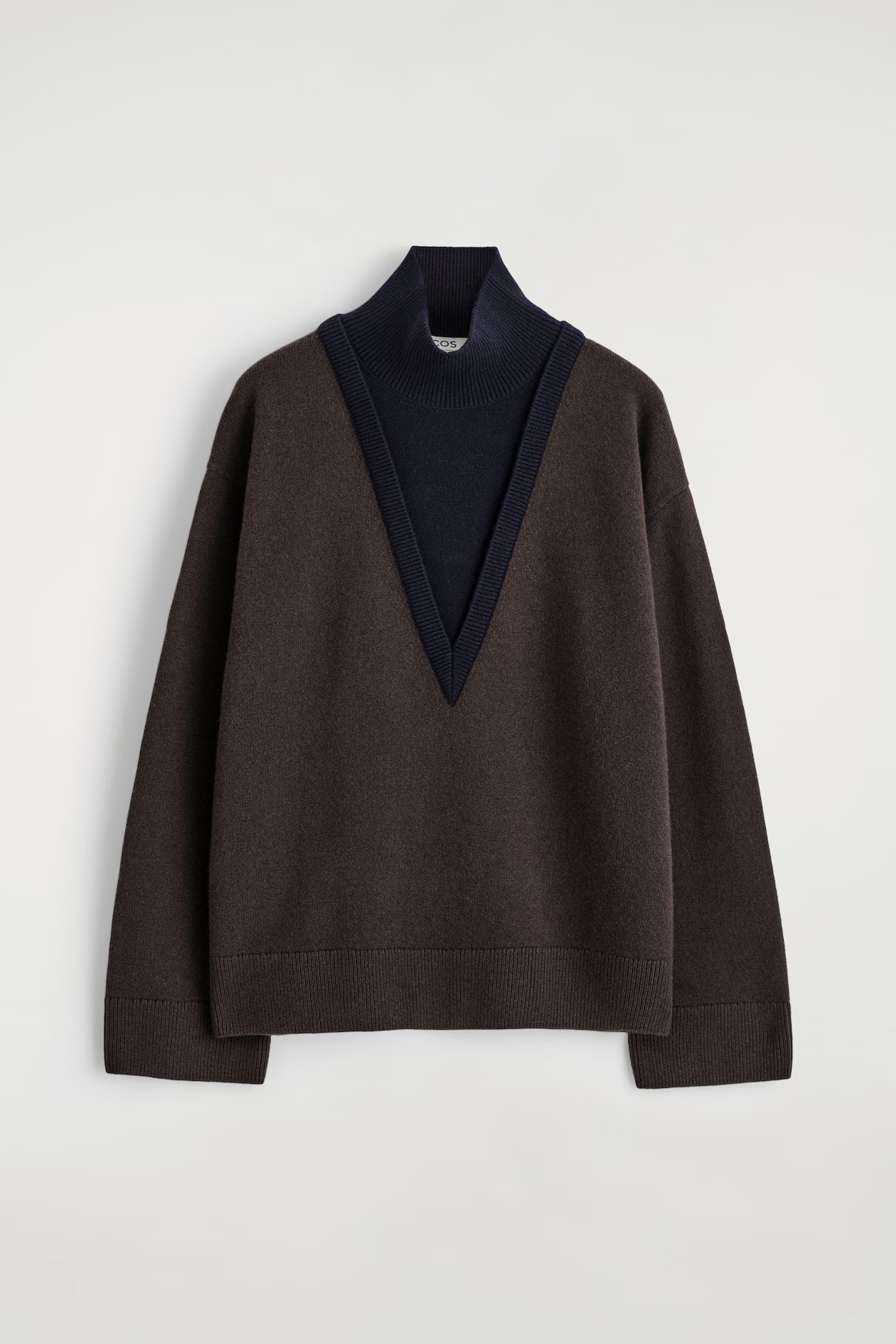 LAYERED MERINO WOOL HIGH-NECK JUMPER - BROWN / NAVY | COS GB | COS UK