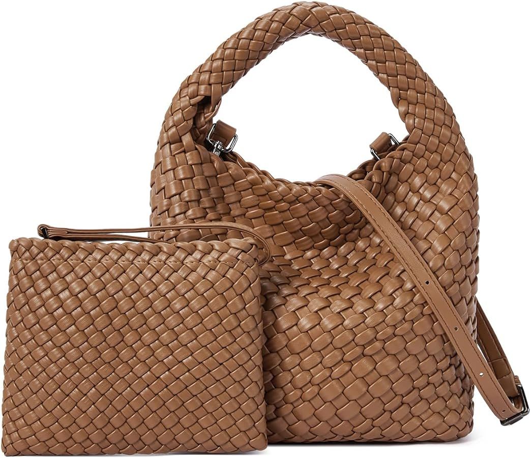 CLUCI Woven Bags for Women with Purse, Woven Tote Bag Vegan Leather Crossbody Handbags, Summer To... | Amazon (US)