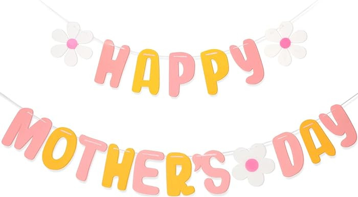 Mother's Day Felt Banner, Pre-Strung Happy Mother’s Day Banner with Flower,Garland Banner for M... | Amazon (US)