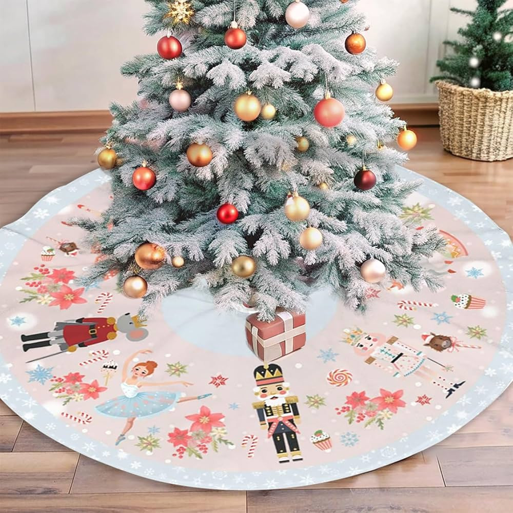 Nutcracker Sweets 48" Christmas Tree Skirt, Large Tree Mat Base Cover for Xmas Festive Holiday Pa... | Amazon (US)