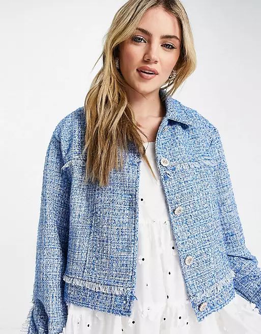 Sister Jane tweed jacket with faux pearl buttons, skirt and bucket hat in baby b | ASOS | ASOS (Global)