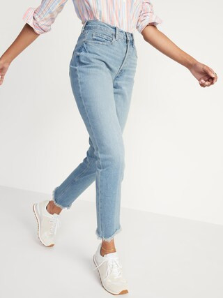 Curvy Extra High-Waisted Button-Fly Sky-Hi Straight Cut-Off Jeans for Women | Old Navy (US)