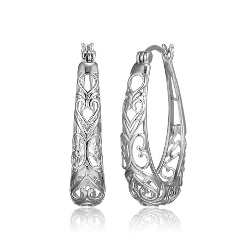 Amazon Essentials Sterling Silver Filigree Oval Hoop Earrings | Amazon (US)