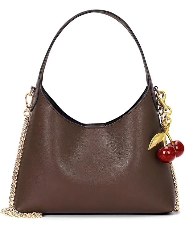 Small Hobo Bags for Women Cherry Shoulder Bag Purse Faux Leather Tote Handbag Trendy Chain Crossb... | Amazon (US)