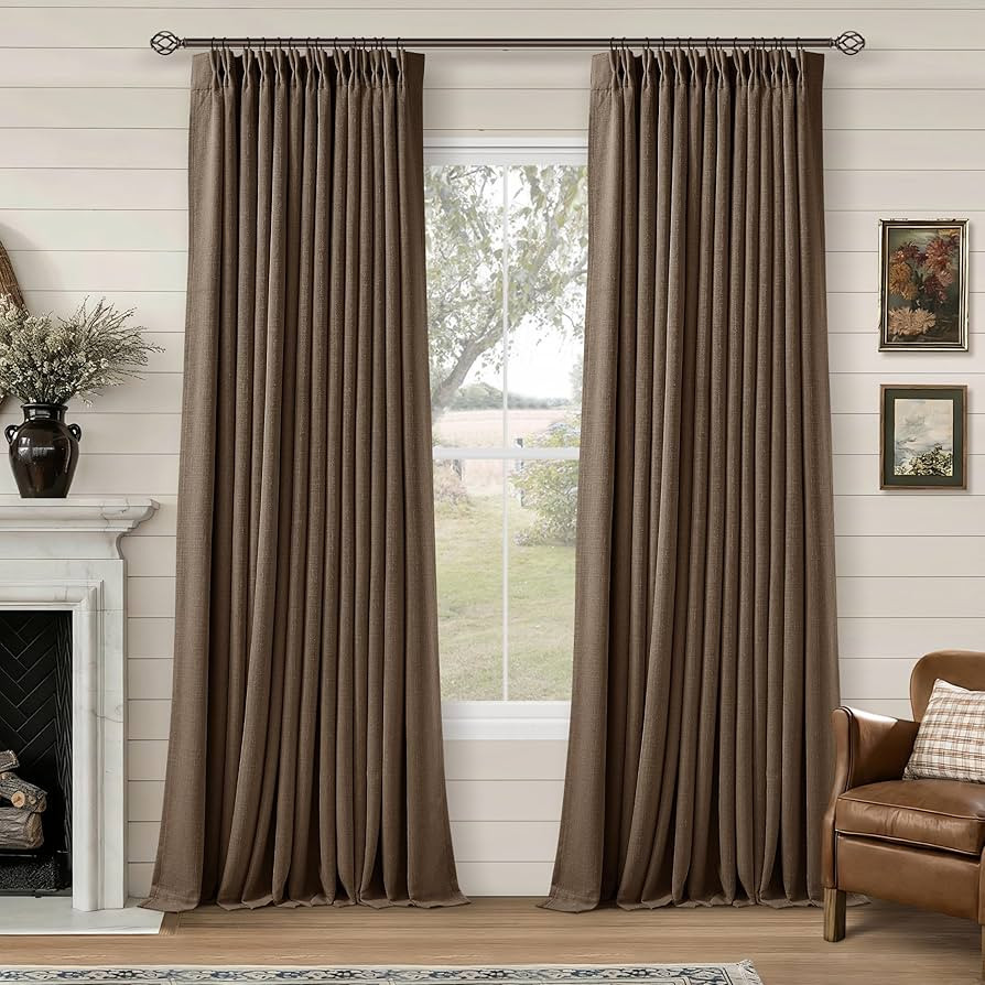 Latte Brown Pleated Linen Blackout Curtains 90 Inches Long for Bedroom Living Room Pinch Pleat Bl... | Amazon (US)