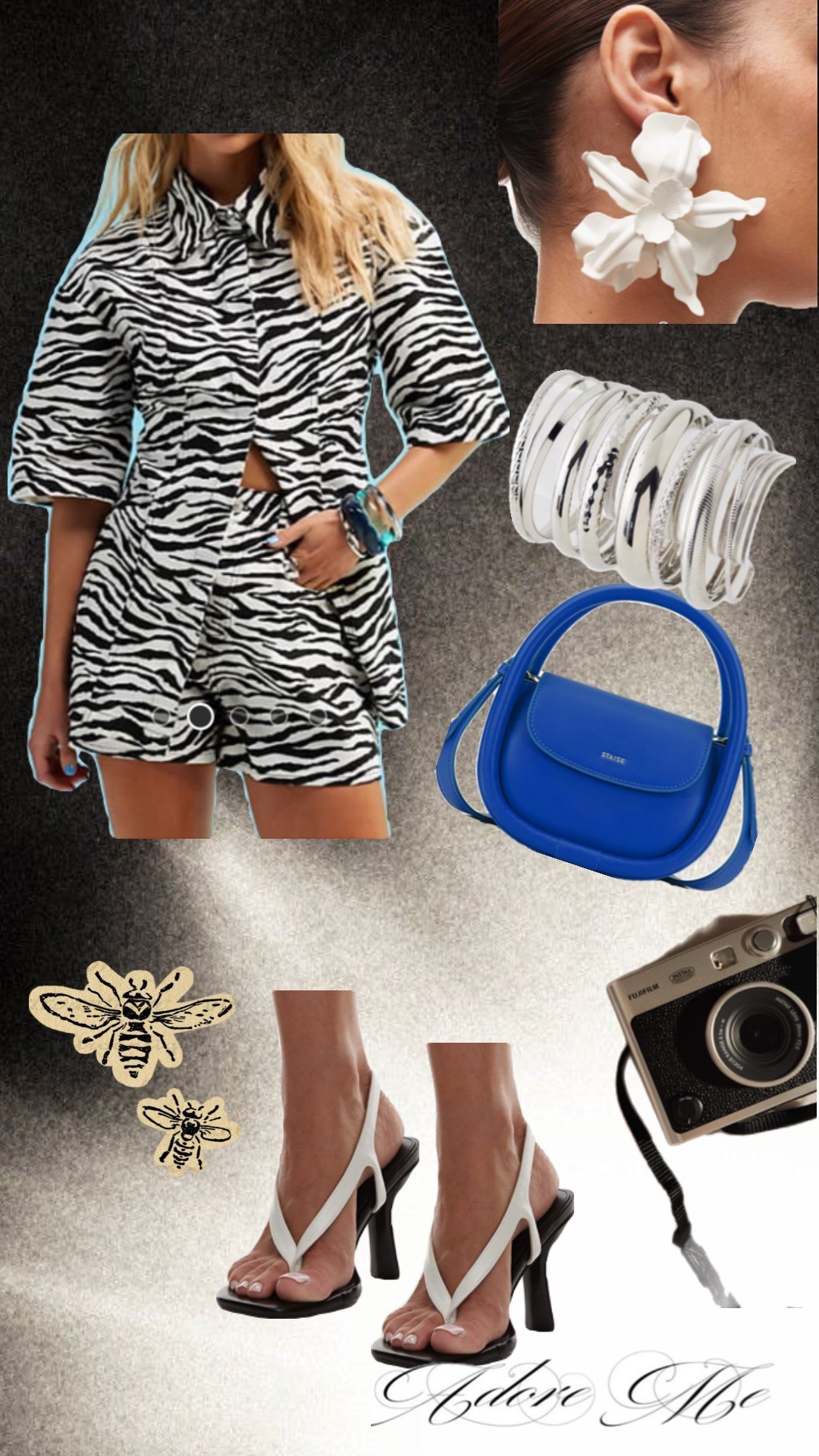 Summer Safari- Denim zebra print two piece shorts set. Accessorizing with a bold blue handbag, white and black kitten heel sandals and bold jewelry  

#LTKSummerEdit #LTKFindsUnder50 #LTKStyleTip