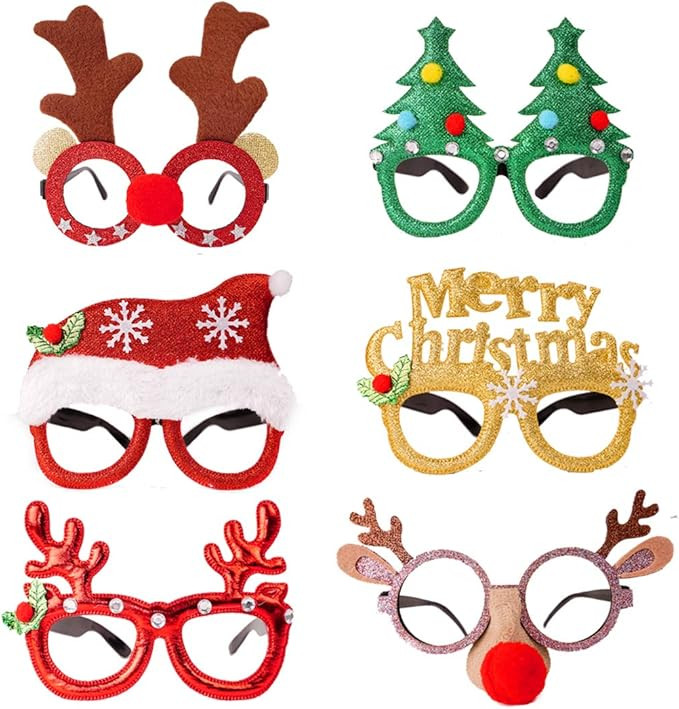 VEYLIN 6 Piece Christmas Glitter Party Glasses,Christmas Fancy Dress Costume Decoration for Kids ... | Amazon (UK)