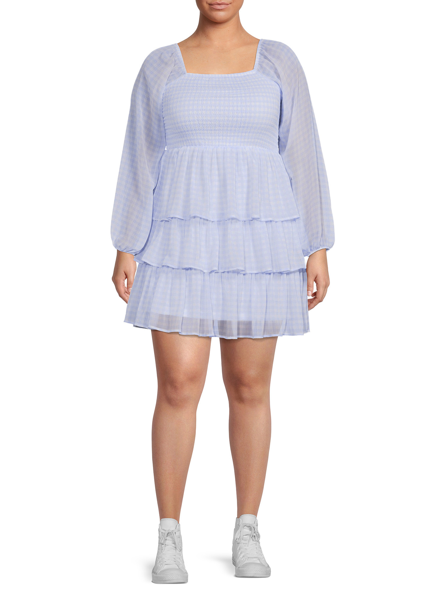 Madden NYC Junior's Plus Size Triple Ruffle Smocked Peasant Dress | Walmart (US)