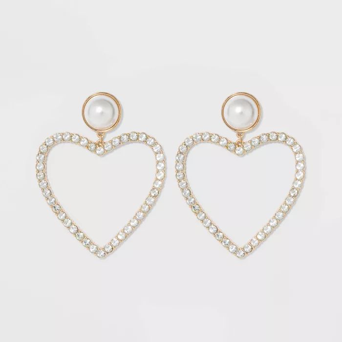 SUGARFIX by BaubleBar Pearl Studs Crystal Heart Hoop Earrings - Pearl | Target