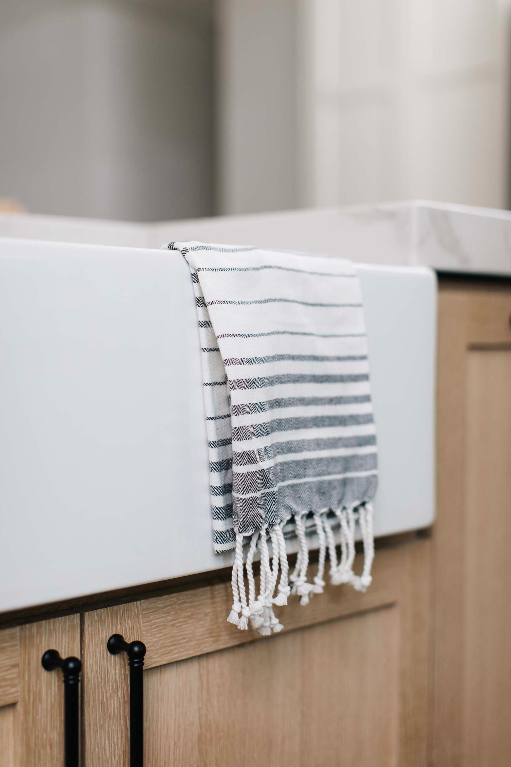 Bretta Striped + Tasseled Tea Towel - 3 Colors | THELIFESTYLEDCO