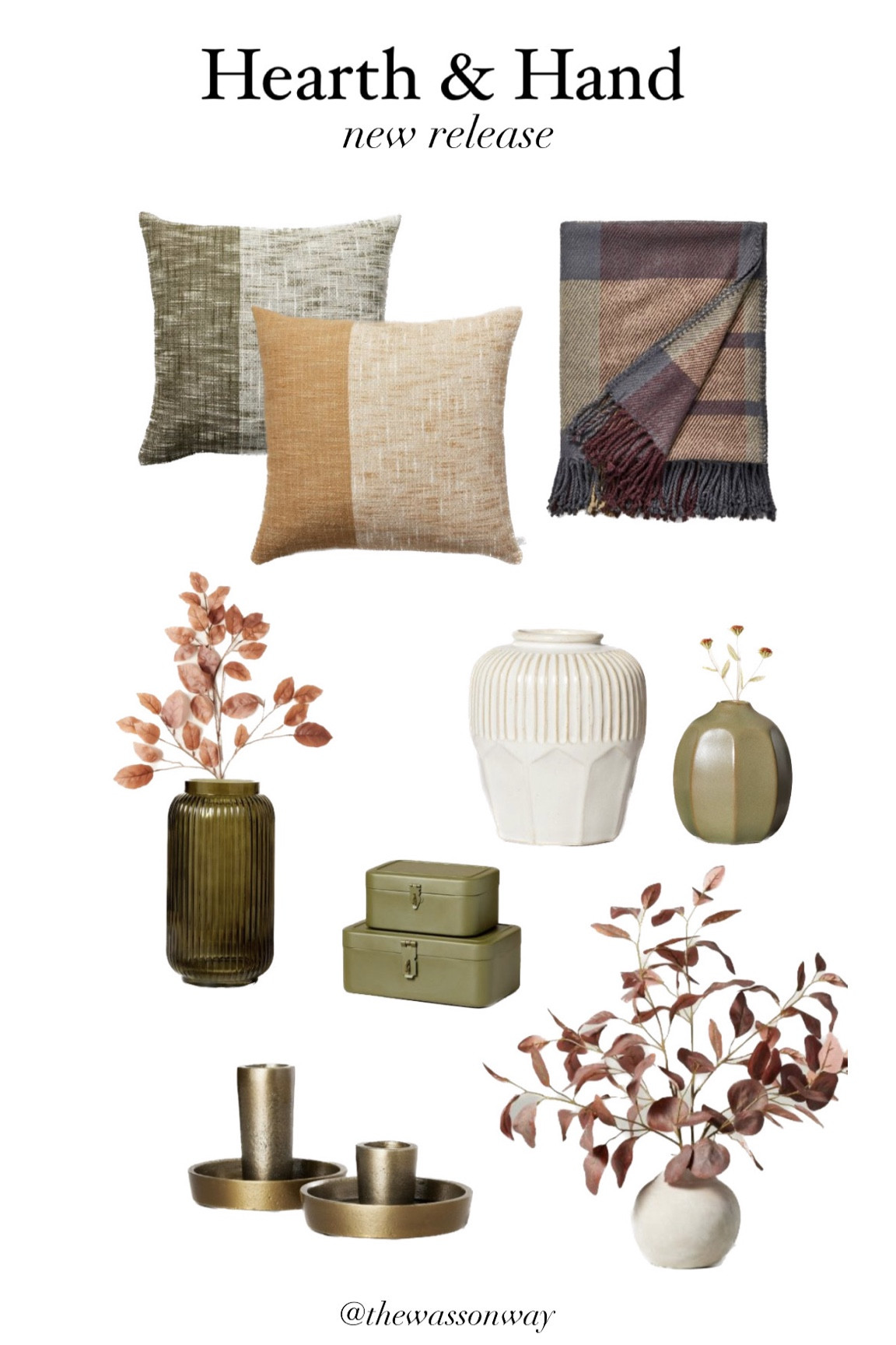 Hearth & Hand new release, my favorite vases, faux florals, blanket, pillow, throw pillows, green, burgundy aesthetic 

#LTKhome #LTKunder50 #LTKFind