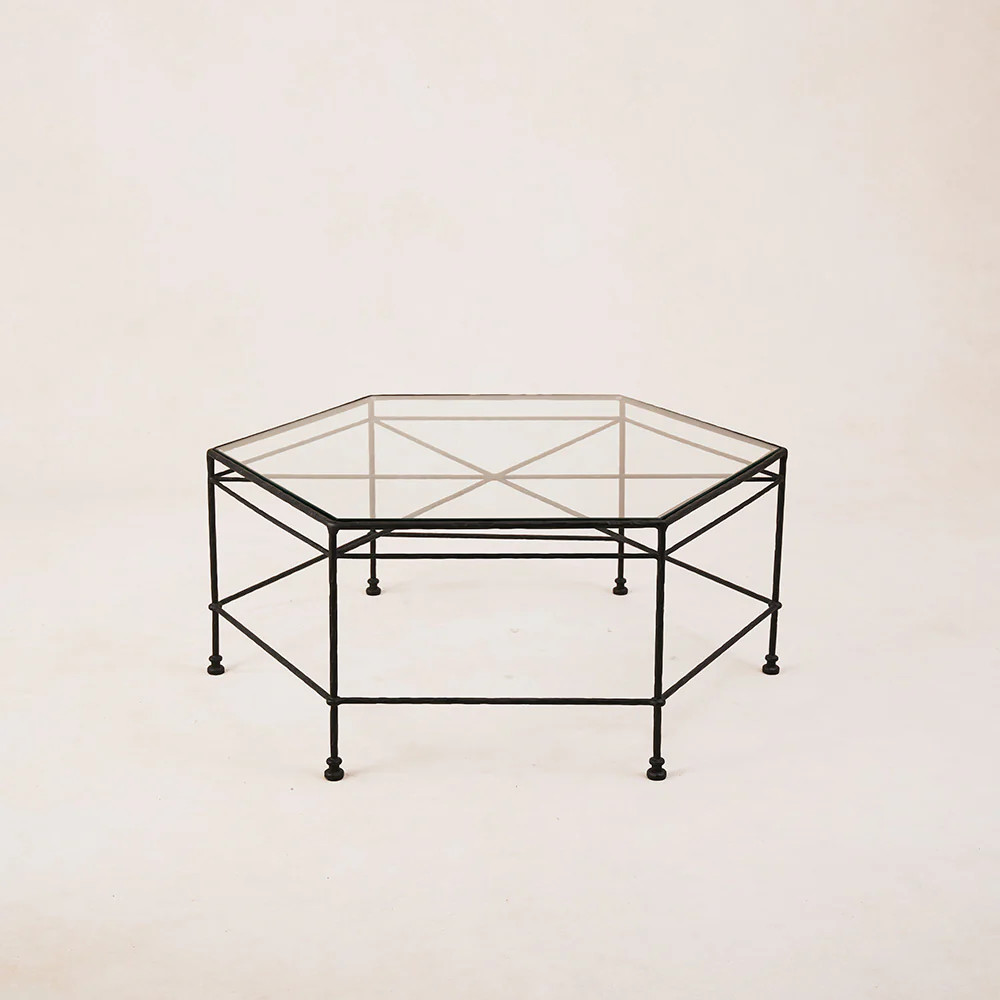Provence Outdoor Glass Hexagonal Coffee Table - Black Frame | House of Leon