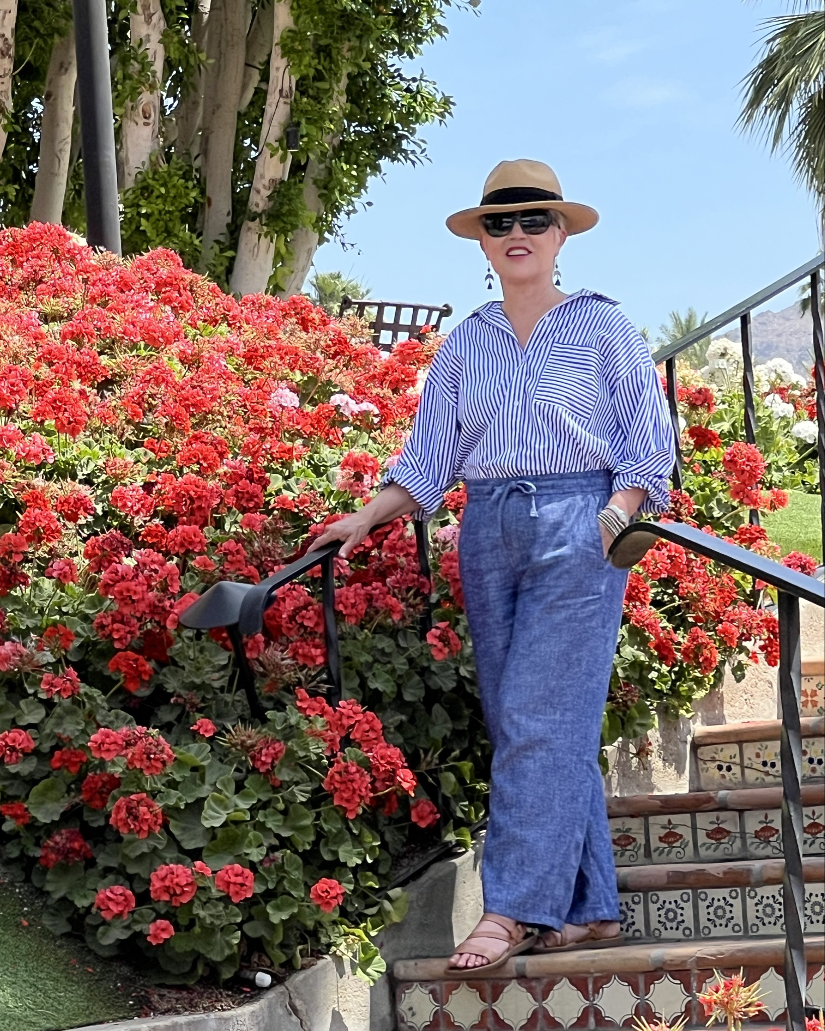 You can wear this breezy striped shirt and linen pants all summer long! Perfect for Memorial Day 🇺🇸or any hot summer event. 
Share this with your friend who loves all things Americana 🇺🇸🇺🇸🇺🇸!
The fedora and sunglasses 😎 work to pull the outfit together. The affordable silver bracelets pair nicely with the stainless steel watch for a high-low look. 
#styleagram 
#stylebook
#stylebible
#stylefashion
#outfitshot
#styleaddict
#nordstrom
#gapoutfits
#talbotsofficial 
#getreadywithme 
#styletips
#grwm
#styleblogger
#springfashion
#casualandchic 
#ltkover40
#ltkover50
#ltkspring
#ltkshoecrush
#ltkitbag
#nudeshoes

#LTKSaleAlert #LTKFindsUnder50 #LTKOver40