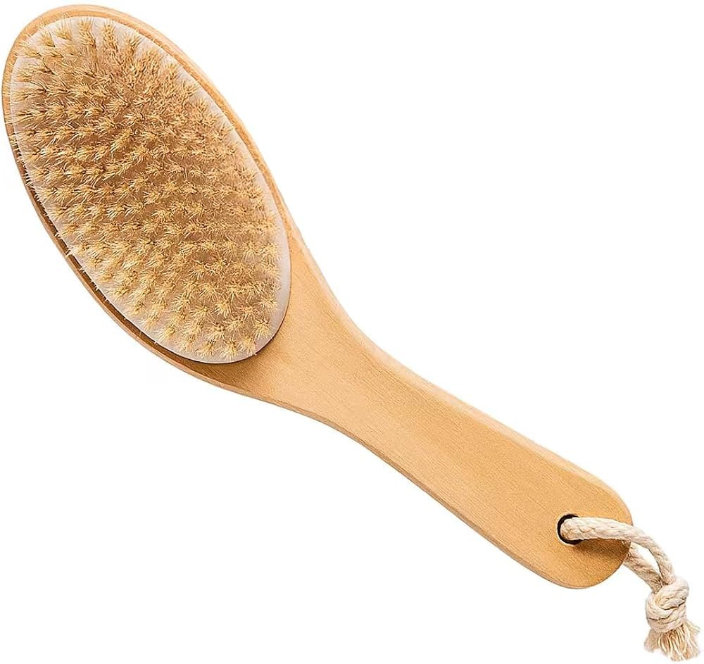 100% Natural Boar Bristle Body Brush with Contoured Wooden Handle by TOUCH ME | Amazon (US)