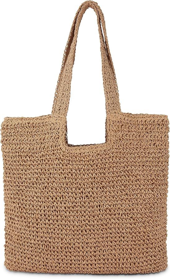 Straw Beach Bag for Women Woven Tote Bag Summer Shoulder Handbag | Amazon (US)