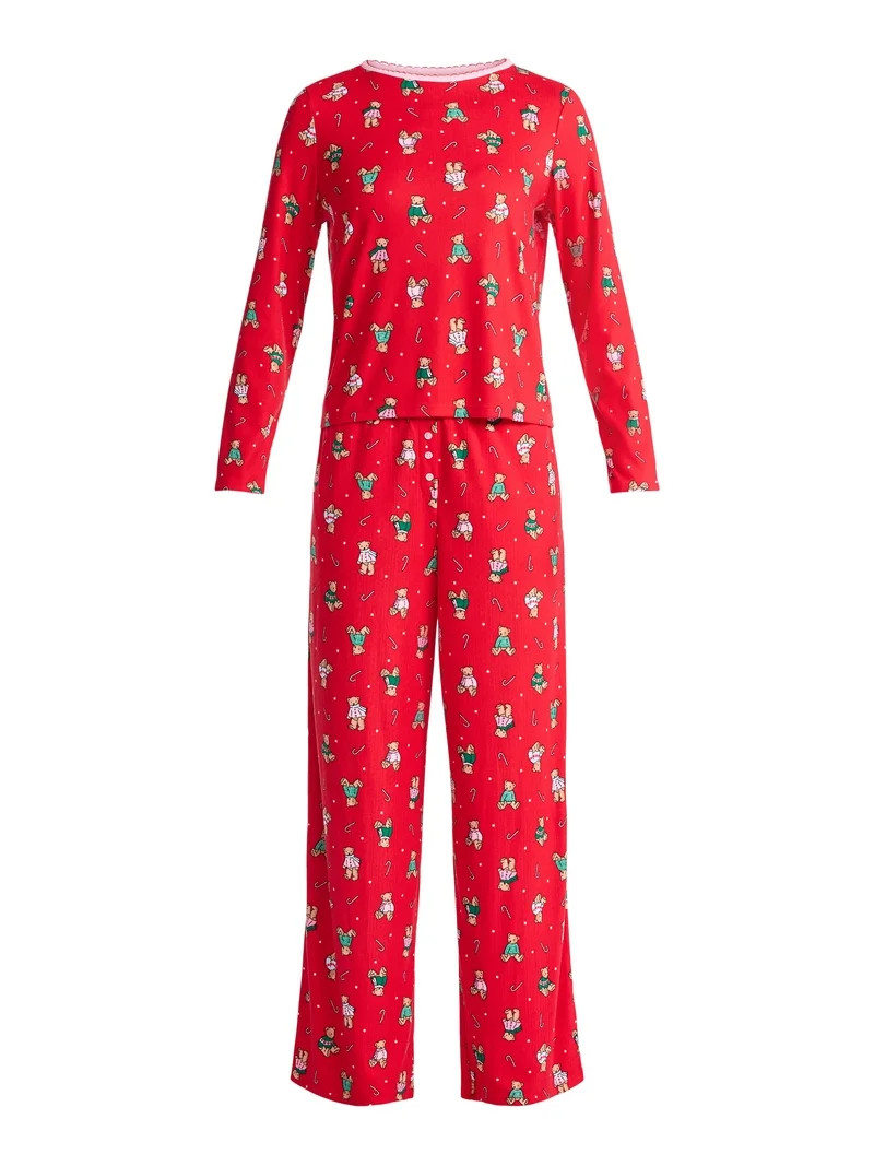 Christmas Women's and Women's Plus Long Sleeve Top and Wide Leg Pants Pajama Set from Holiday Tim... | Walmart (US)