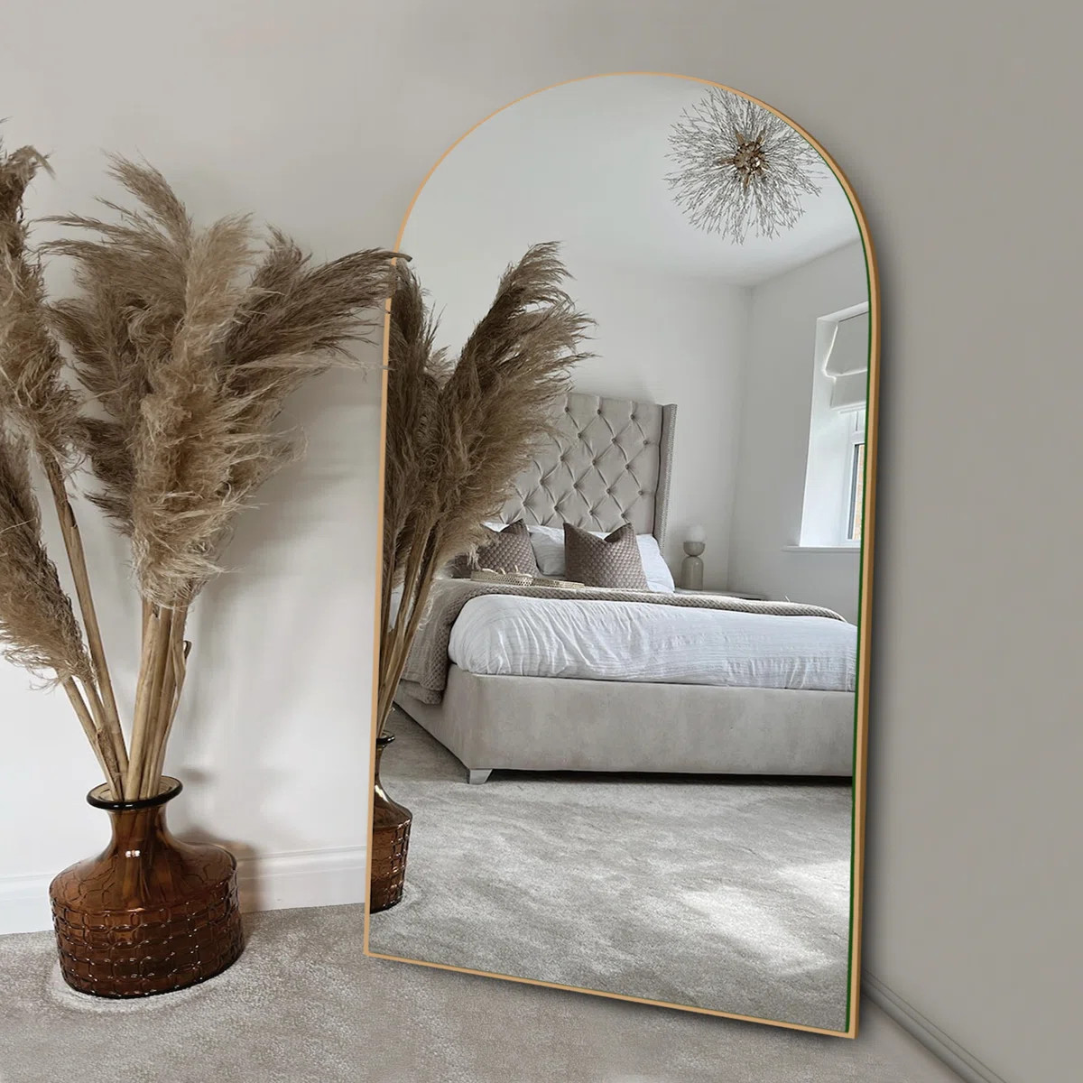 Leeron Oversized Arch Solid Wood Floor Mirror with Stand | Wayfair North America