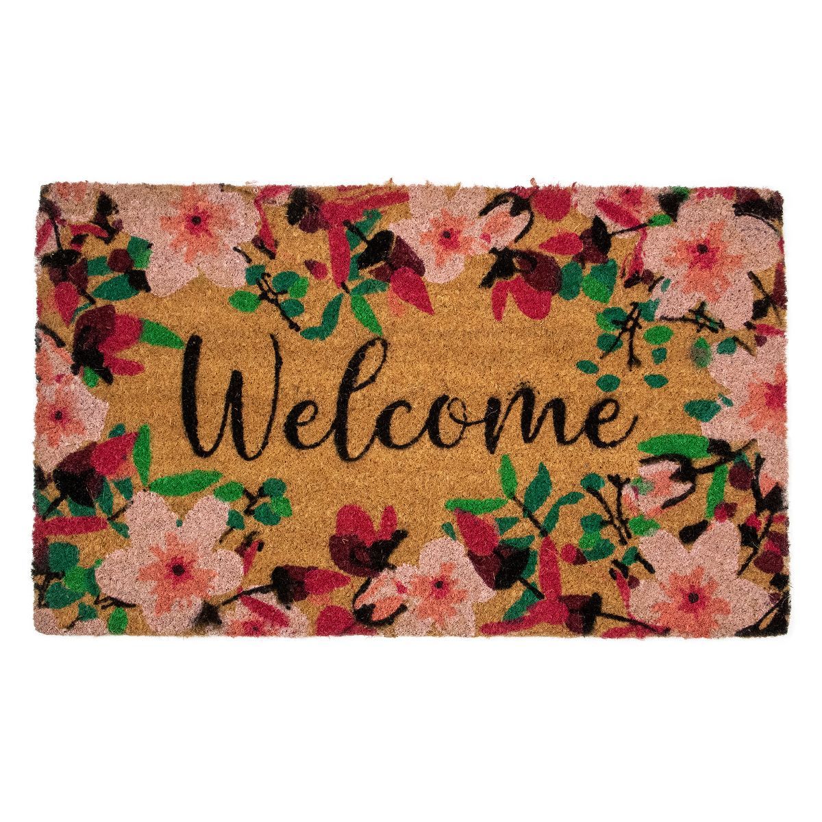 Northlight Natural Coir Blossoming Floral Outdoor Rectangular "Welcome" Doormat 18" x 30" | Target