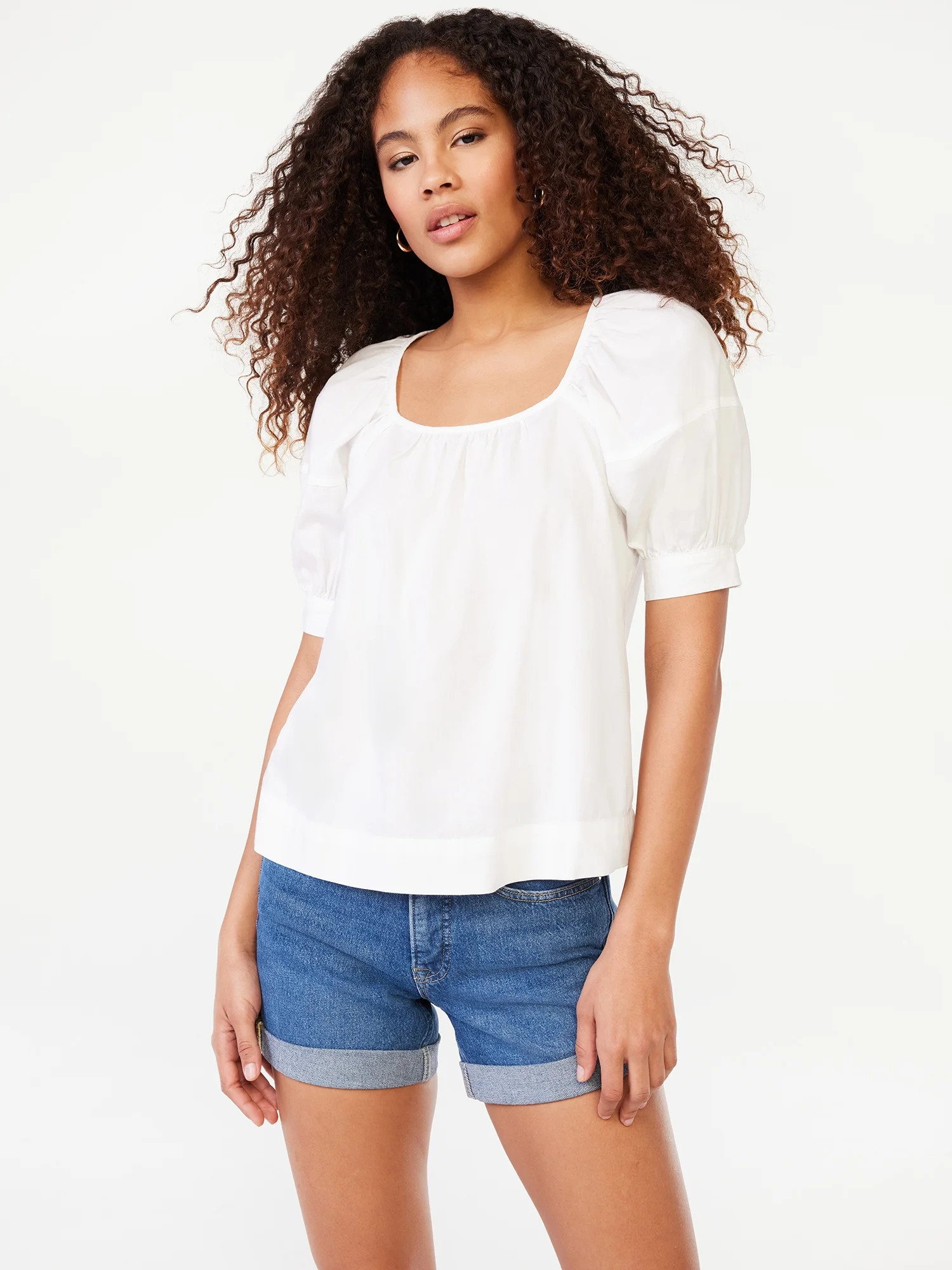 Free Assembly Women's Square Neck Top with Short Puff Sleeves, Sizes XS-XXL | Walmart (US)