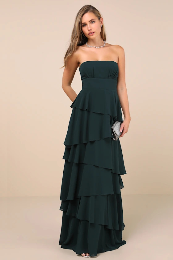 Gorgeous Essence Emerald Strapless Tiered Maxi Dress | Lulus