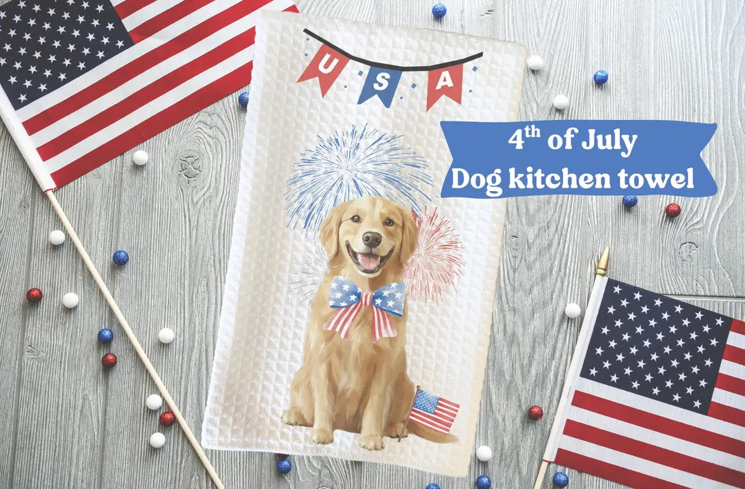 Golden Retriever 4th of July Kitchen Towel, Fourth of July Dog Decor, Cavapoo Gift, Fourth of Jul... | Etsy (Global)