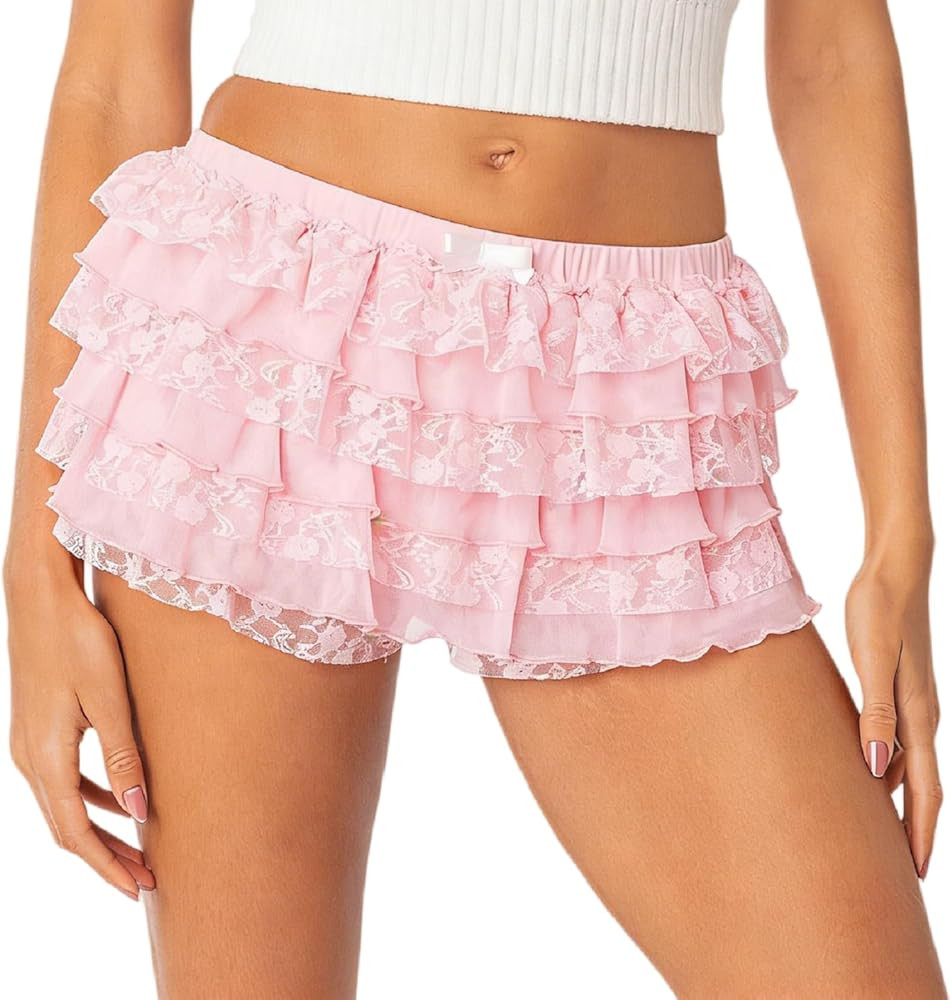 NUFIWI Women Lolita Bloomers Ruffle Shorts Lace Cute Pumpkin Pants Sexy Boyshorts Layered Y2k Min... | Amazon (US)