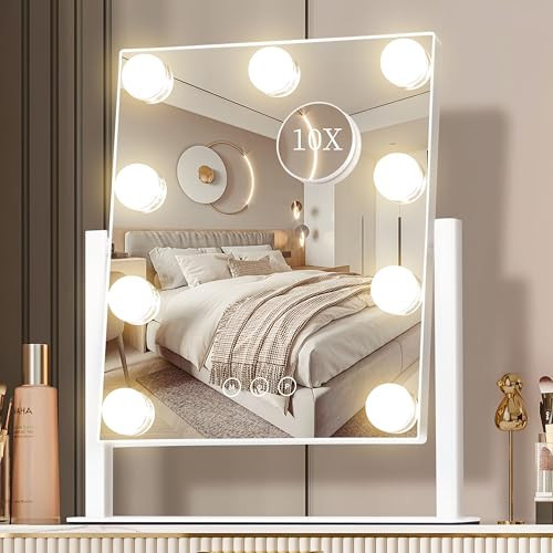 NUSVAN Vanity Mirror with Lights, Makeup Mirror with Lights,3 Color Lighting Modes Detachable 10X Magnification Mirror Touch Control,360°Rotation, White. | Amazon (US)