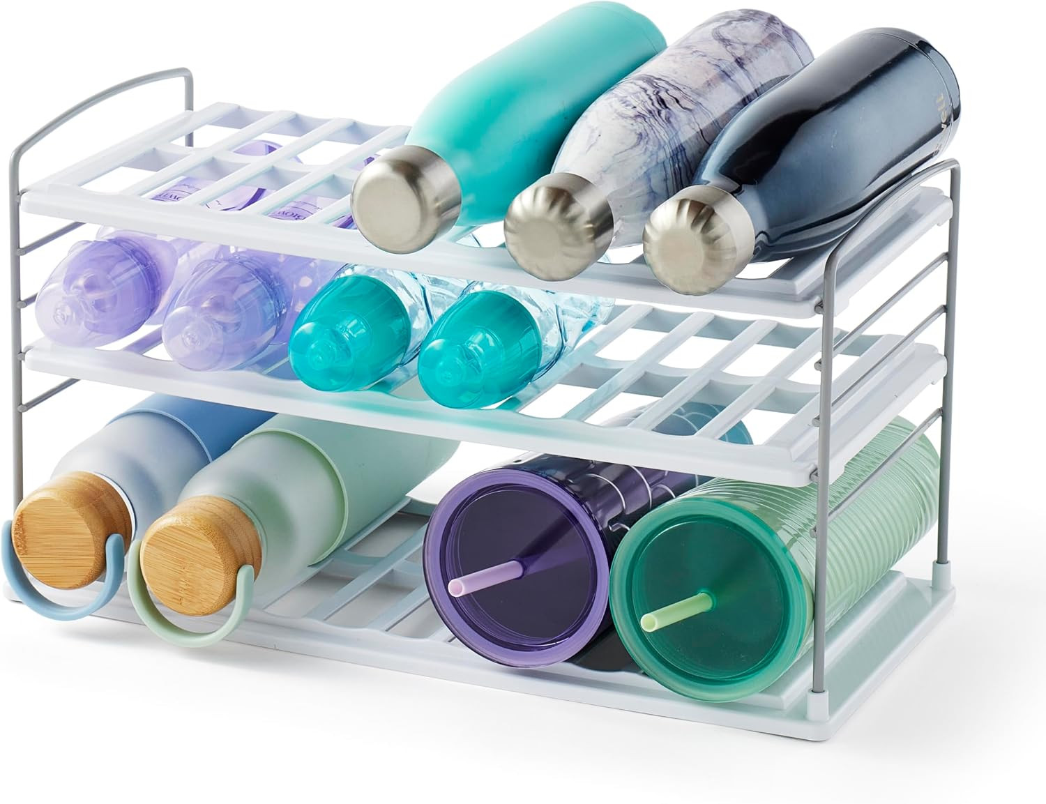 YouCopia UpSpace Water Bottle and Travel Mug Cabinet Organizer, Adjustable Storage Rack for Kitchen Organization, 3-Shelf Wide | Amazon (US)