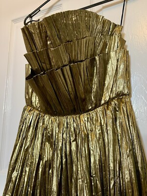 Vintage Laura Phillips Gold Crepe Strapless Structured Cocktail Dress XS | eBay UK