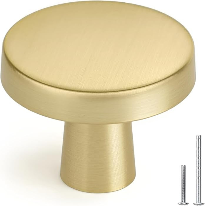 homdiy 5 Pack Gold Cabinet Knobs Round Brushed Brass Kitchen Handles Zinc Alloy Metal Hardware fo... | Amazon (US)