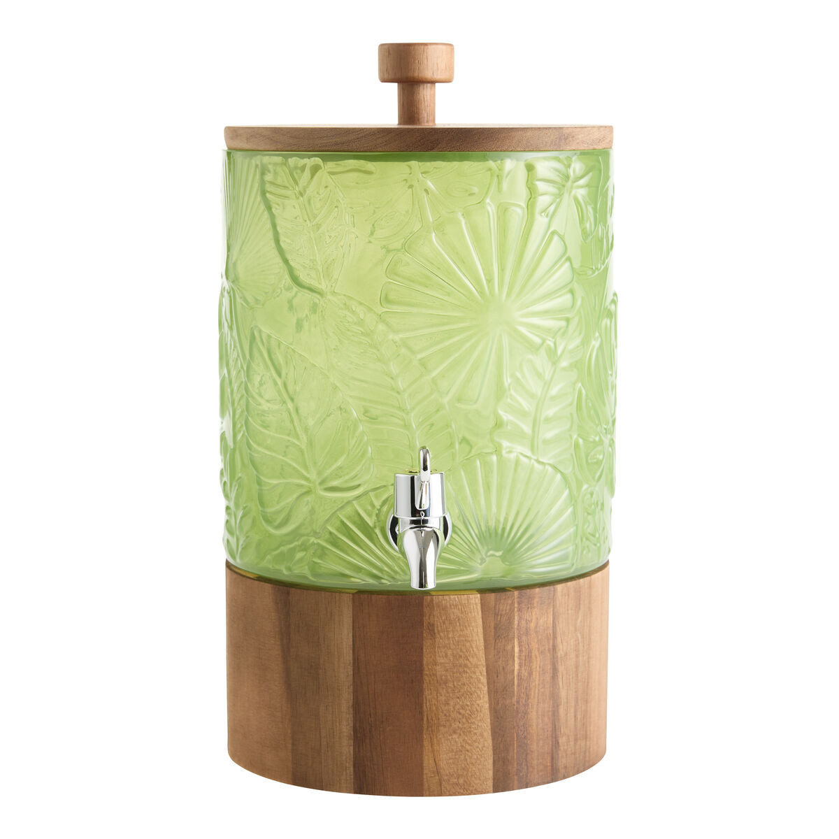 Green Glass and Wood Monstera Leaf Drink Dispenser with Stand by World Market | World Market
