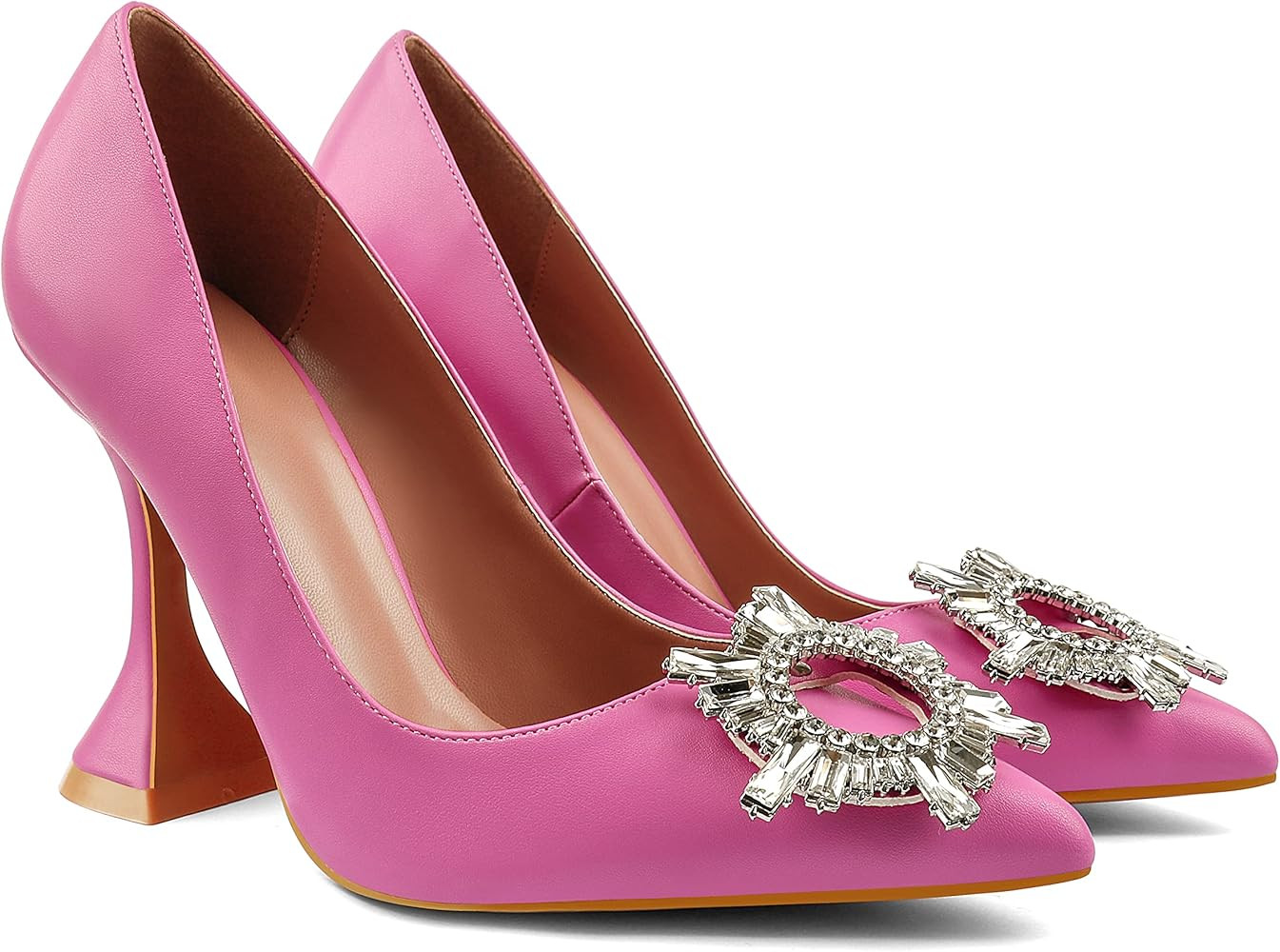 Zzheels Women's Rhinestone Triangle Heel Pumps Pointed Toe Bridal Wedding Crystal Pumps | Amazon (US)