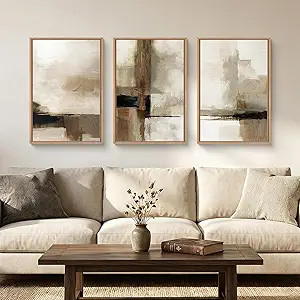 HOURIA Abstract Neutral Vintage Earth Tone Framed Canvas Wall Art Set,Modern Minimalist Rustic Br... | Amazon (US)
