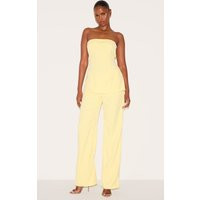 Lemon Woven Tailored Longline Bandeau Flared Jumpsuit | PrettyLittleThing US