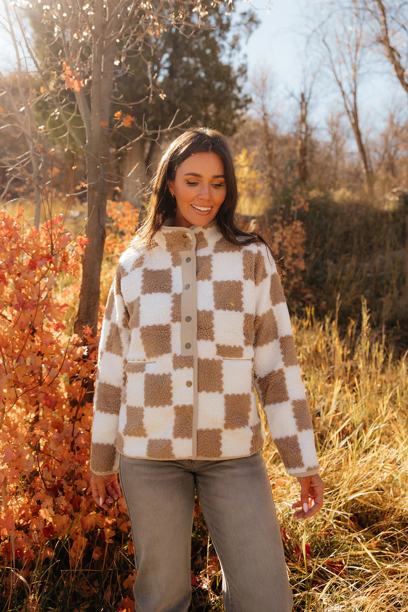 Barton Jacket-Brown Check | Love Olive Co