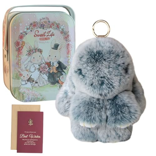 BunnyLulu Keychain - BunnyLulu Keychain with Tin, Bunnylulu Keychain Handmade Soft Bunny Pompom Charms for Christmas Birthday Gift (B) | Amazon (US)