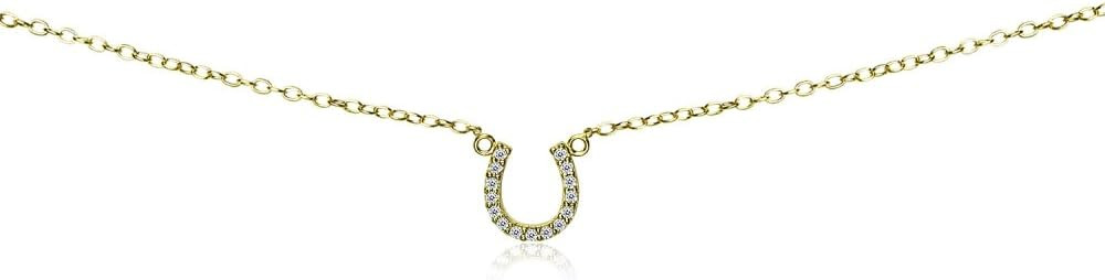 B. BRILLIANT Sterling Silver Necklace for Women Short Cubic Zirconia Horseshoe Necklaces for Girl... | Amazon (US)