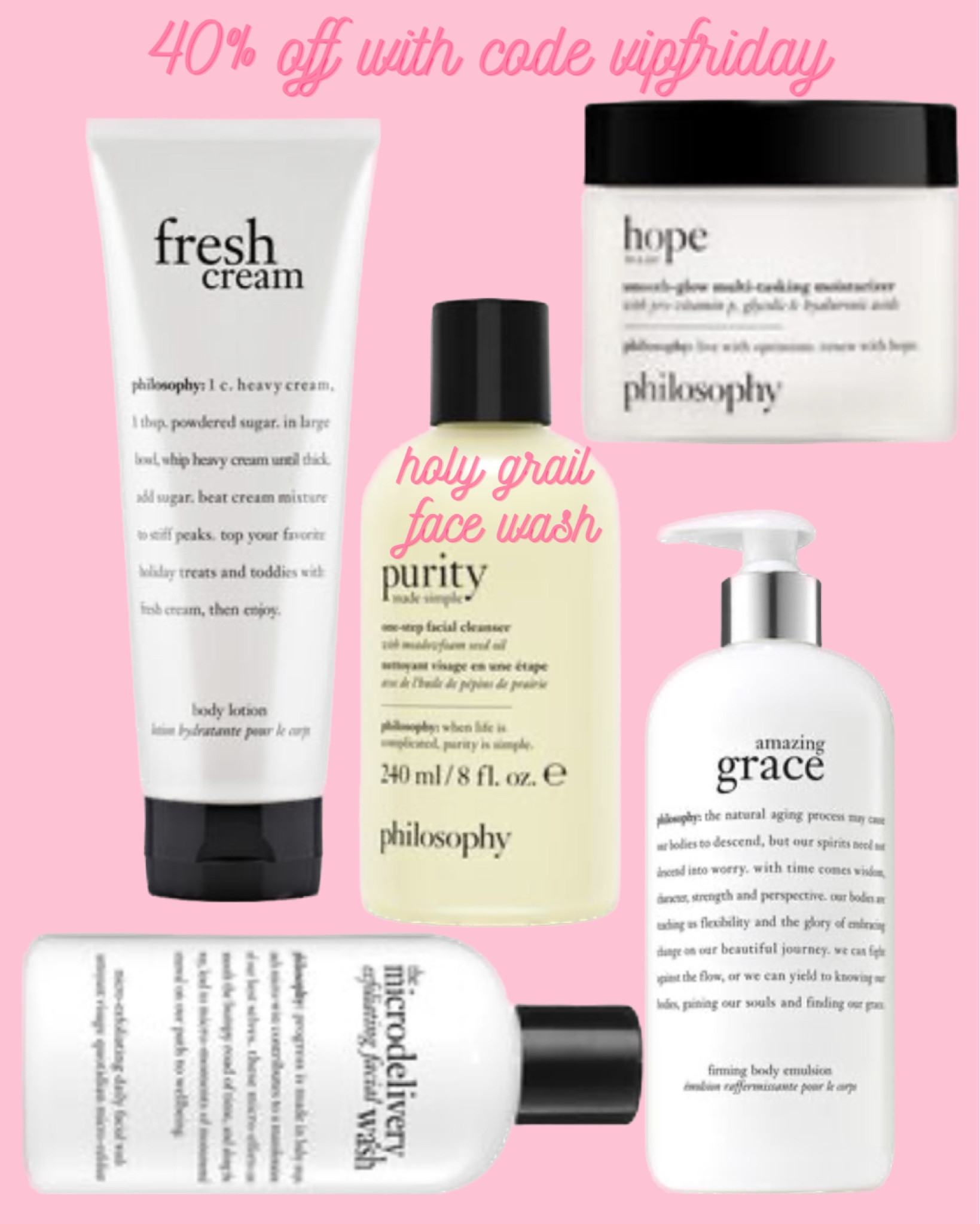40% off with code: vipfriday
plus FREE SHIPPING 

Purity is 1 of 2 face washes I use every single day



Philosophy, Black Friday sale, cyber Monday sale, purity, amazing grace, hope in a jar, skincare sale

#LTKHoliday #LTKSeasonal #LTKCyberweek