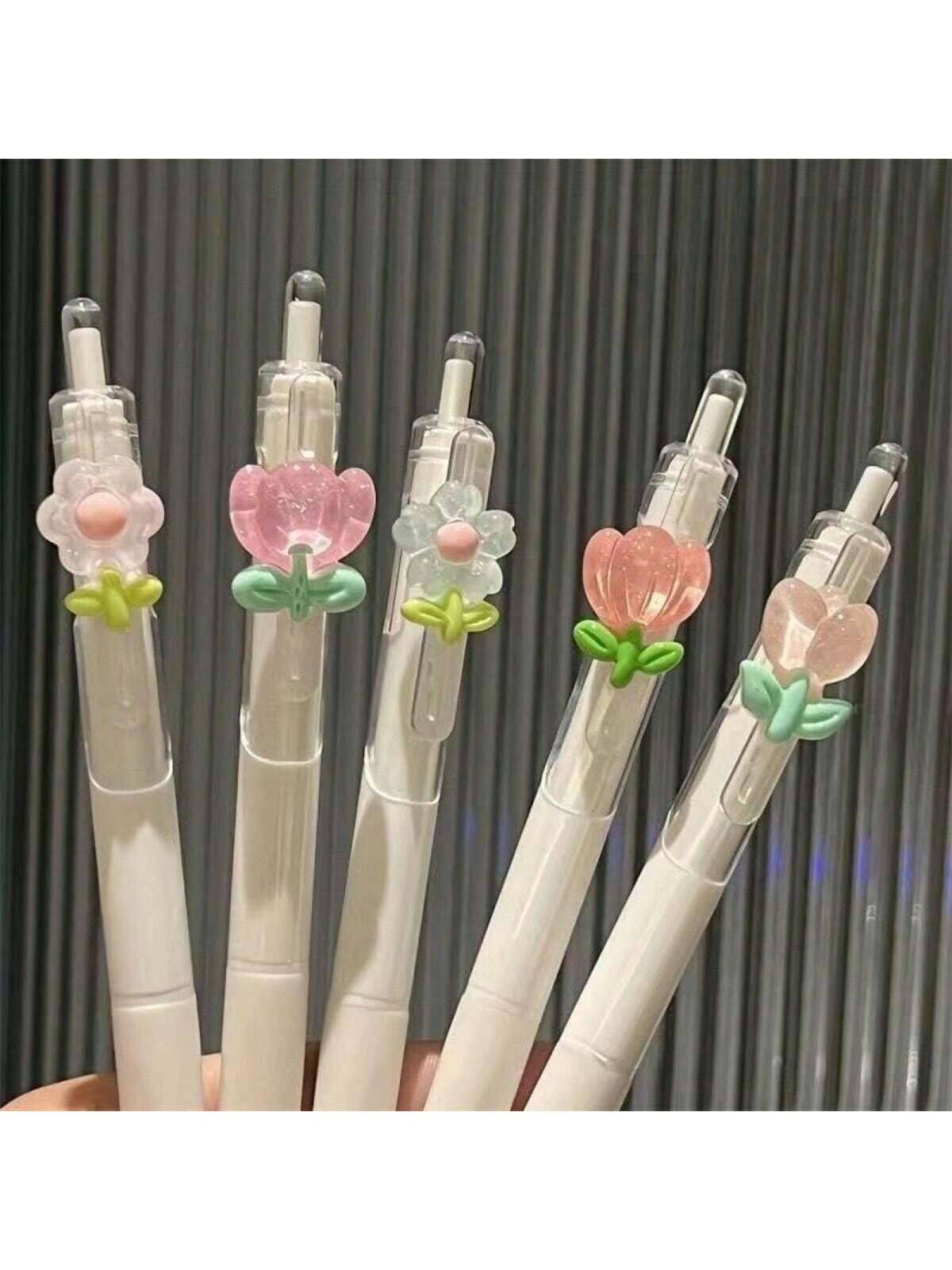 5 piezas Bolígrafos de rodillo de tinta de gel de secado rápido con patrones de flores encantad... | SHEIN