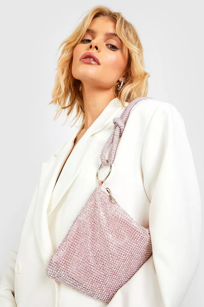 Premium Diamante Knot Handle Clutch Bag | Boohoo.com (US & CA)
