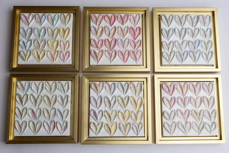 6x6in Heart Canvas *not Framed* | Pastel Heart Painting on Canvas | Heart Painting Shelf Decorati... | Etsy (Global)