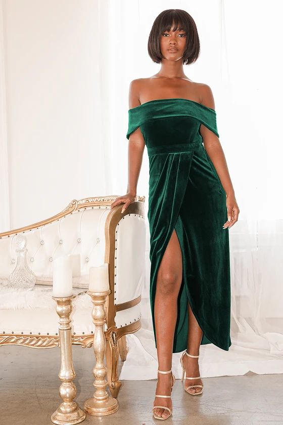 I'm Enchanted Emerald Green Velvet Off-the-Shoulder Maxi Dress | Lulus (US)