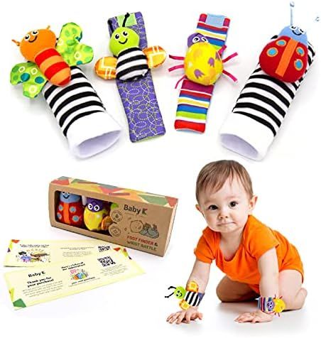 BABY K Foot Finder Socks & Wrist Rattles (Set C) - Newborn Toys for Baby Boy or Girl - Brain Deve... | Amazon (US)