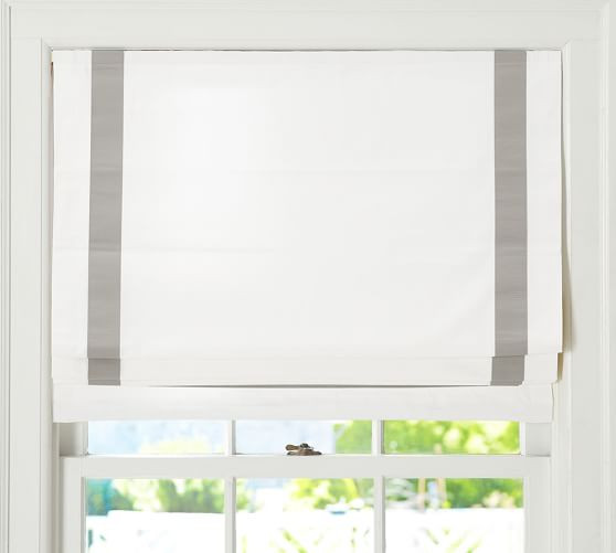 Grosgrain Ribbon Cordless Roman Shade - Gray | Pottery Barn (US)