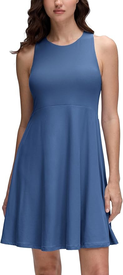 CRZ YOGA Cloudweight Double Layer Midi Dress for Women - Crewneck Flowy Tank Top Sleeveless Outfi... | Amazon (US)
