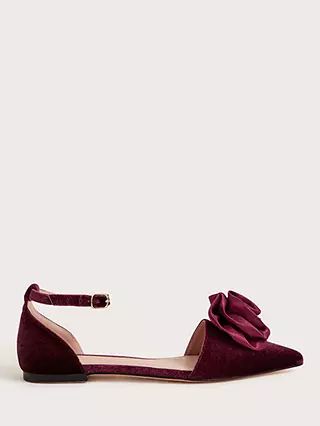 Monsoon Satin Corsage Flat Shoes, Burgundy | John Lewis (UK)
