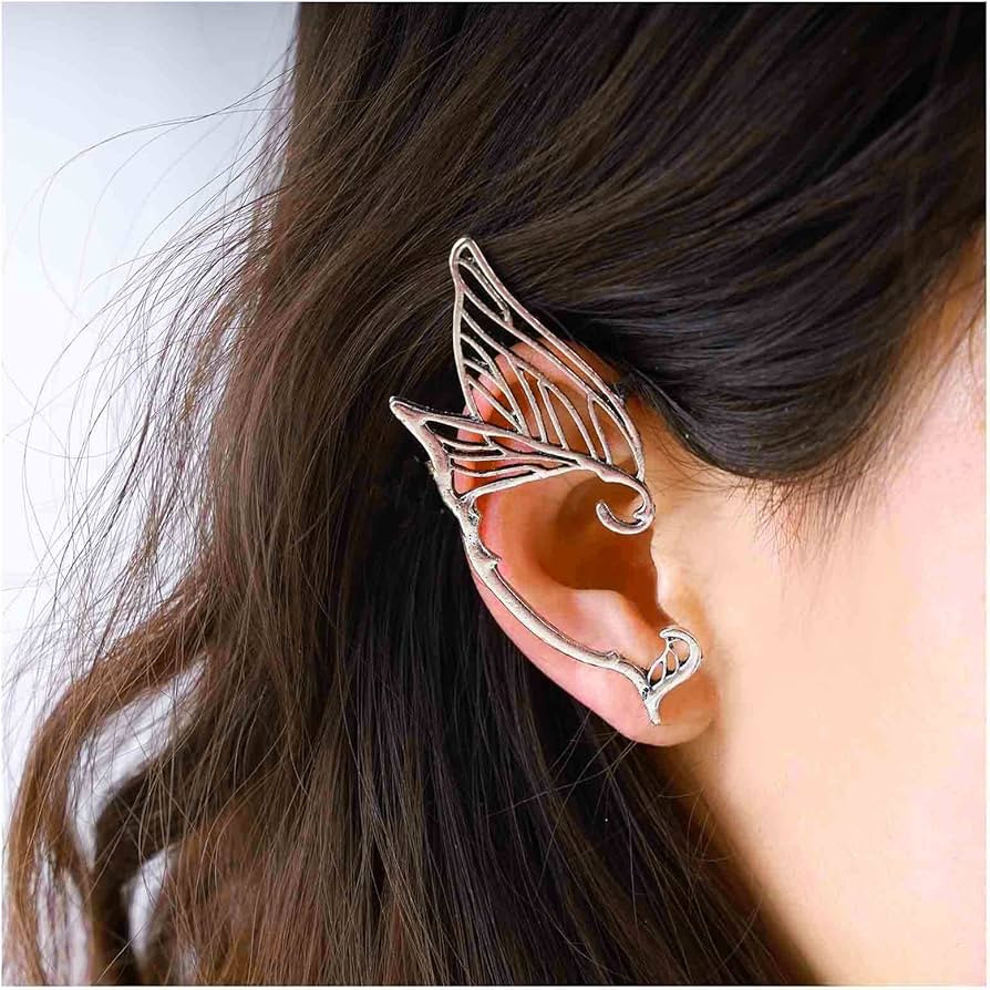 Dervivea Gothic Elf Ear Wrap Earrings Silver Wings Ear Cuff Earrings Vintage Elves Ear Cuff Earri... | Amazon (UK)
