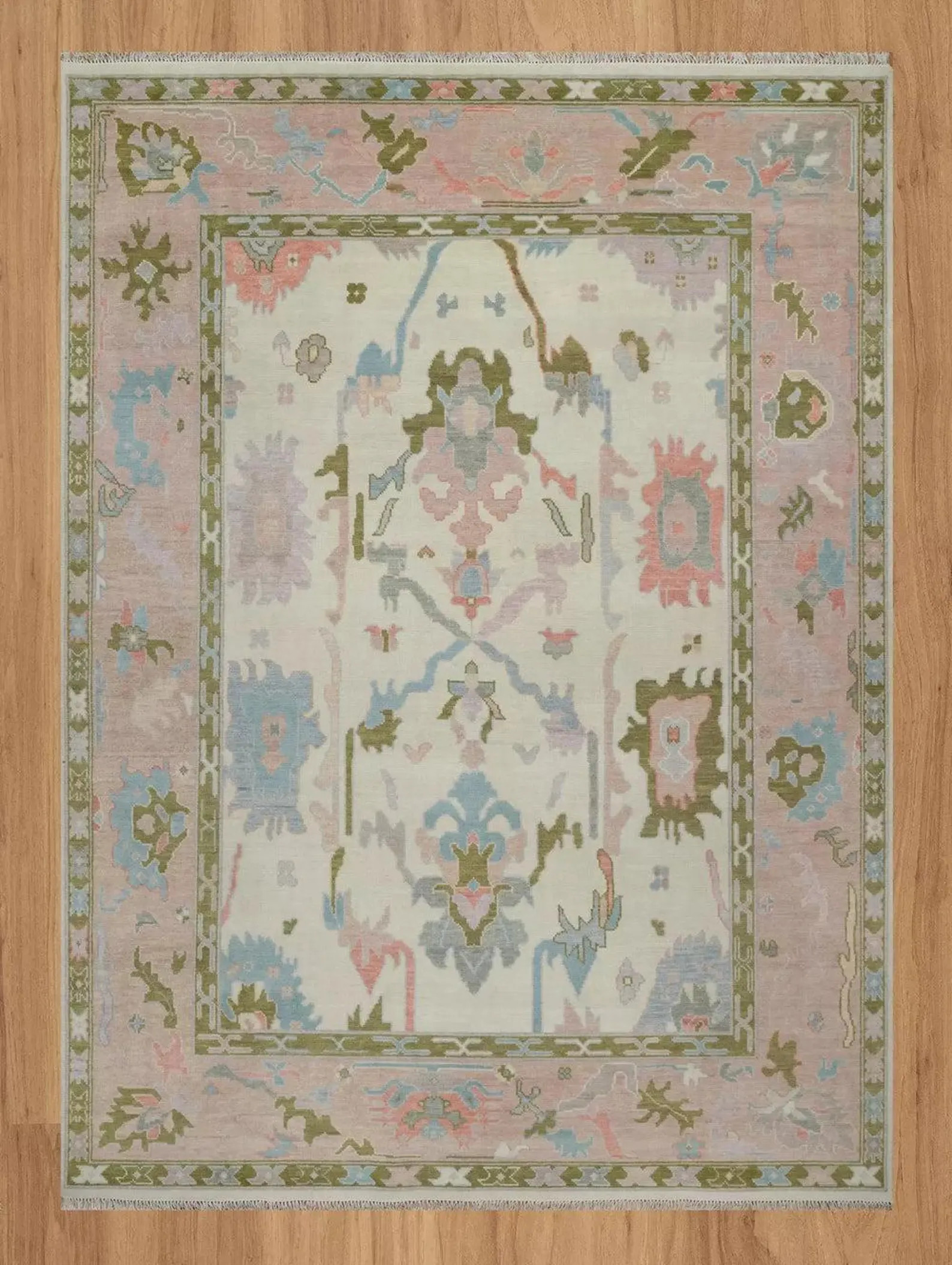 Hand Knotted Oushak Wool Rug, Blush Pink Floral Living Room Carpet 8 x 10 ft Wool Rug | Etsy (Global)