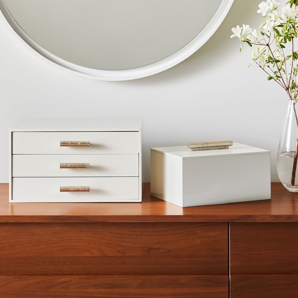 Barrel Handled White Lacquer Jewelry Boxes | West Elm (US)